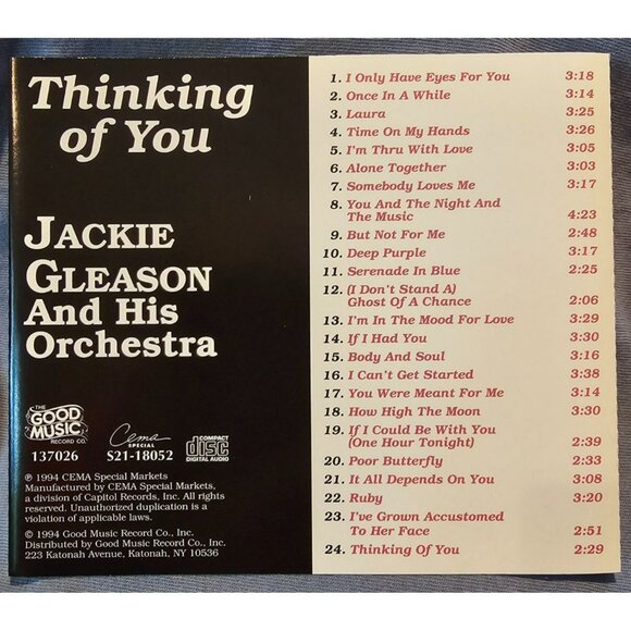 Thinking Of You Music CD Jackie Gleason And His Orchestra Oldies 37700cd - Picture 2 of 2